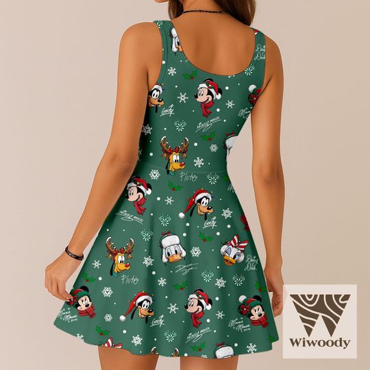 Discover Pluto Reindeer Mickey Santa Vibes Signature Skater Dress, Very Merry Christmas Dress, Disneyland Christmas Party Outfit
