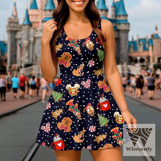 Mickey Minnie Pluto Xmas Tree Skater Dress, Very Merry Christmas Dress, Disneyland Christmas Party Outfit