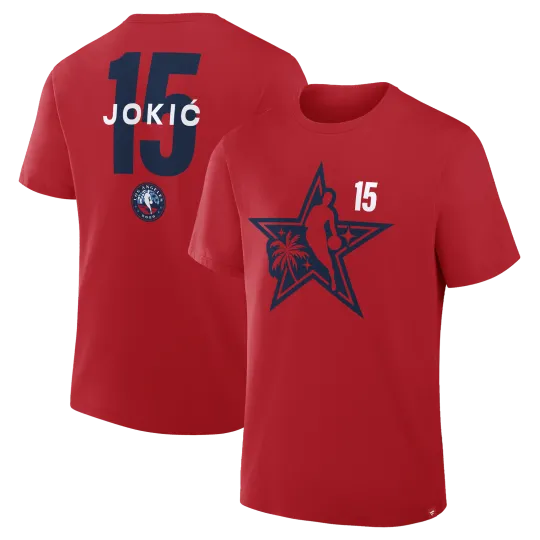 Discover Men's Nikola Joki- Red 2026 NBA All-Star Game Name & Number T-Shirt