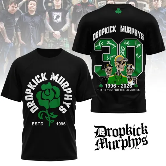 Discover Dropkick Murphys 30th Anniversary 1996–2026 Thank You T-Shirt