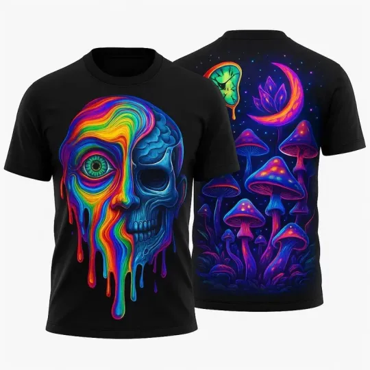 Discover Unisex Psychedelic Skull 3D T-Shirt with Trippy Rainbow Graphic