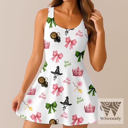 Discover Pink Green Coquette Bow Witch Hat Popular Magic Wand Skater Dress, Very Merry Christmas Dress, Disneyland  Christmas  Party 2025 Outfit