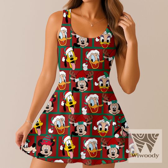 Discover Mickey Elf Friend Red Green Box Skater Dress, Very Merry Christmas Dress, Disneyland  Christmas  Party 2025 Outfit