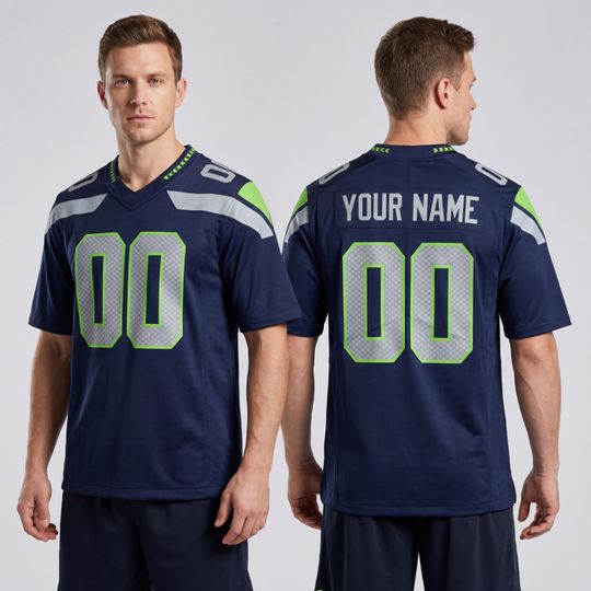 Discover Custom Name Football Jersey Navy Seattle Printed Fan Shirt Man's, Mesh Jersey, Sports Shirt, Fan Apparel