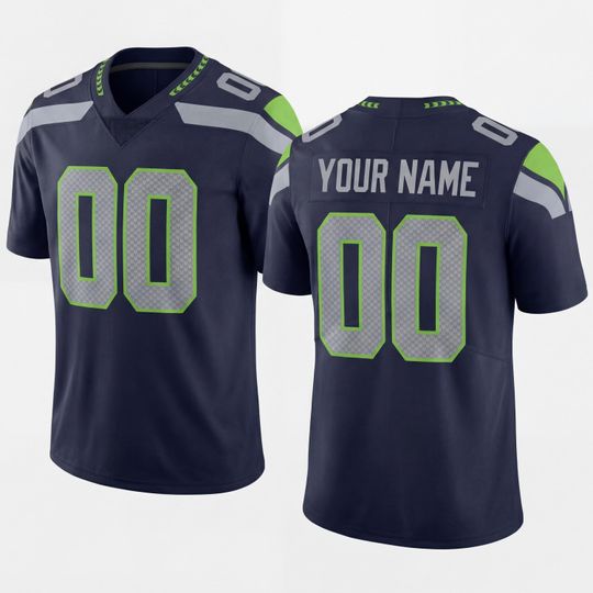 Discover Custom Name Football Jersey Navy Seattle Printed Fan Shirt Man's, Mesh Jersey, Sports Shirt, Fan Apparel