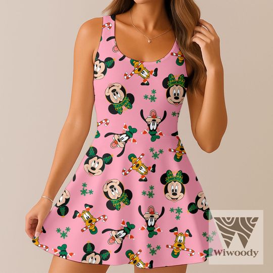 Discover Mickey Minnie Pluto Goofy Dog Xmas Candy Cane Skater Dress, Very Merry Christmas Dress, Disneyland Christmas Party Outfit
