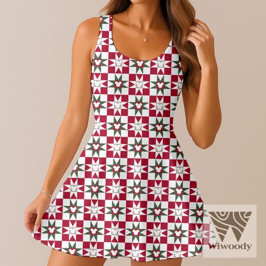 Mickey Light Checkeredboard Skater Dress, Very Merry Christmas Dress, Disneyland Christmas Party Outfit