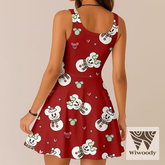 Discover Mickey Minnie Balloon Snowman Xmas Ball Skater Dress, Very Merry Christmas Dress, Disneyland Christmas Party Outfit