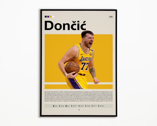 Luka Doncic Poster, LA Lakers Poster, NBA Poster, Sports Poster, Mid Century Modern, NBA Fans, Basketball Gift, Sports Bedroom Posters