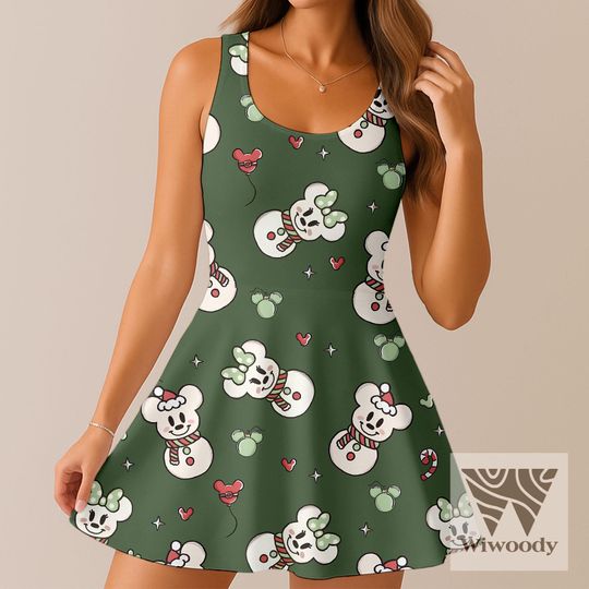 Discover Mickey Minnie Balloon Snowman Xmas Ball Skater Dress, Very Merry Christmas Dress, Disneyland Christmas Party Outfit