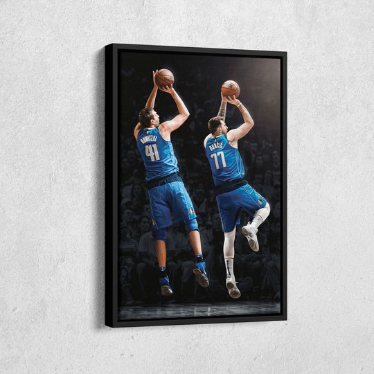 Luka Doncic and Dirk Nowitzki Poster Dallas Mavericks Wall Art Home Decor Poster Print