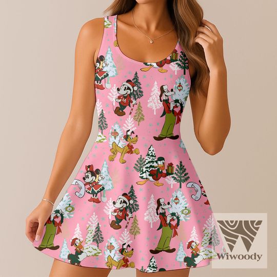 Discover Mickey Minnie Pluto Goofy Reindeer Under Xmas Tree Skater Dress, Very Merry Christmas Dress, Disneyland Christmas Party Outfit