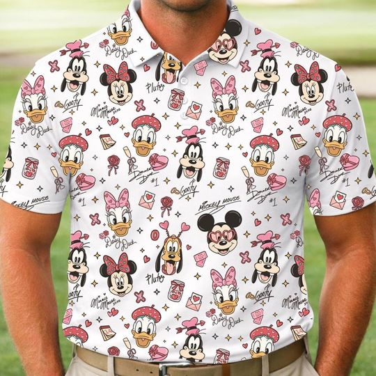 Discover Mickey and Friends Valentines Signature Polo Shirt, Disney Valentines Men Polo Shirt, Family Vacation Shirt, Magic Kingdom Gifts