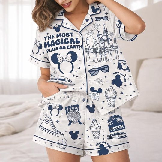 Discover Happiest Place On Earth Pajamas Set, Magical Castle Floral Pajamas, Magic Kingdom Pajamas, Family Vacation Gifts