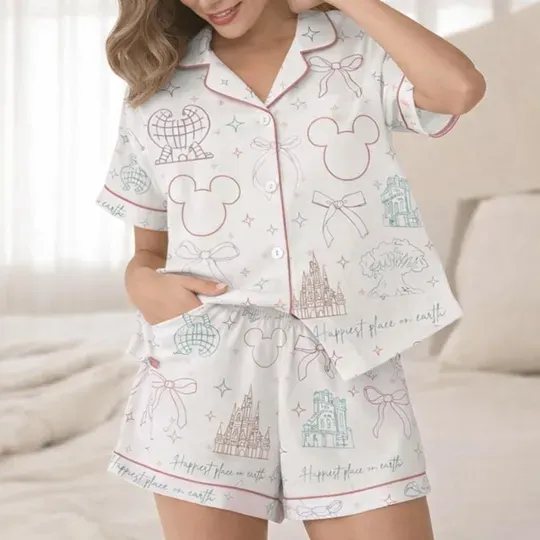 Discover Happiest Place On Earth Pajamas Set, Magical Castle Floral Pajamas, Magic Kingdom Pajamas,Family Vacation Gifts