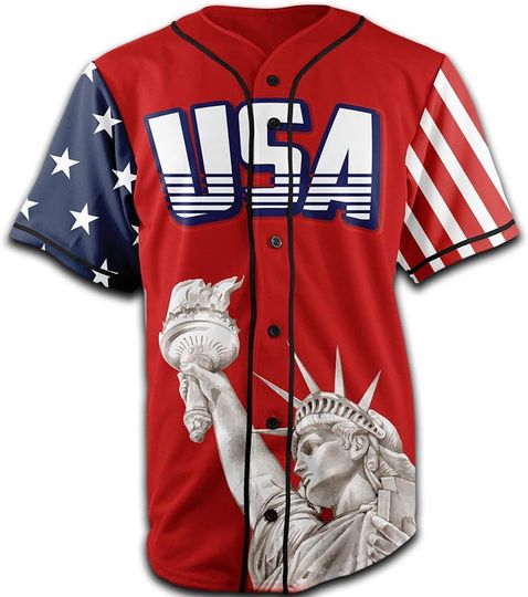 Discover Greater Half Custom Baseball Jersey Button Down USA Red America #1