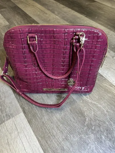 Discover Brahmin Large Duxbury Satchel Croc Embossed Leather Bag –Magenta /Raspberry Pink