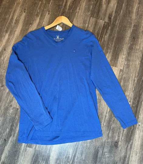 Discover Psycho Bunny Men’s Long Sleeve V-Neck Tee Blue Size 5 (Medium) 100% Pima Cotton
