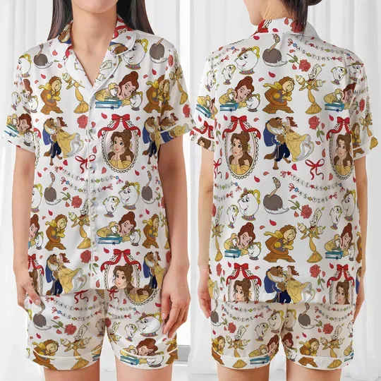 Beauty And The Beast Pajamas Set, Princess Belle Holiday Pajamas, Beauty Beast Pajamas, Disney Belle Women Pajamas, Beauty Beast Pj Set