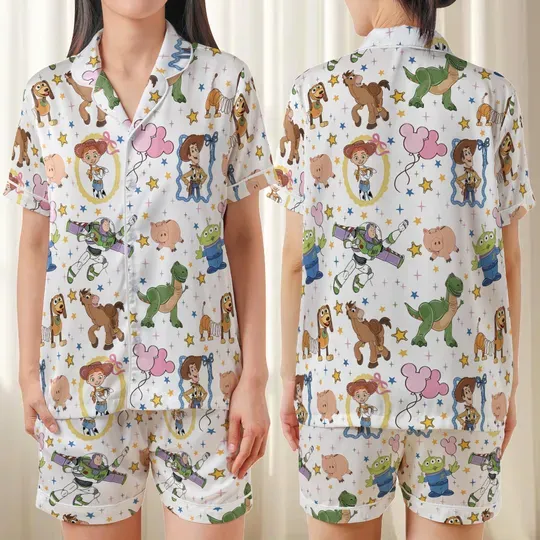 Toy Story Pajamas Set, Pixar Characters Sleepwear, Women's Summer Lounge PJs, Cute Buzz and Woody Gift Set