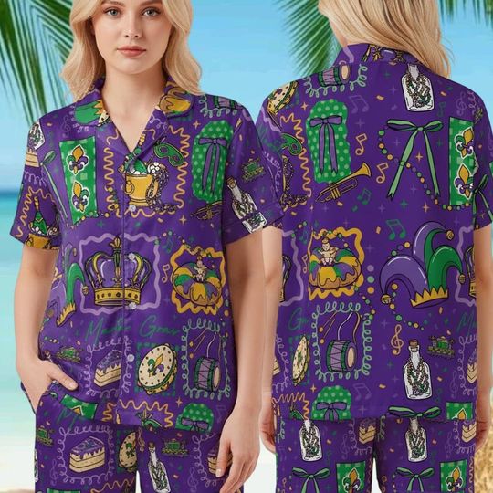 Discover Mardi Gras Pajama For Women Men, Mardi Gras Carnival Pajamas Set, New Orleans Cruise Holiday Pajamas, Mardi Gras Coquette Pajamas