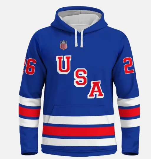 Discover USA Hockey Shield 2026 Blue Hoodie TShirt - Size S to 5XL