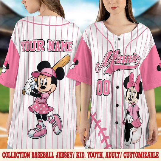 Discover Custom Disney Mickey and Friends Minnie Pink Baseball, Disney Baseball Jersey Sports, Cute Birthday Gifts For Fans, Disneyland Family NGYR03