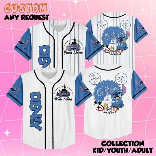 Discover Custom Disney Stitch Collection Baseball Jersey, Gift for Kids, Disney Birthday Gift For Baseball Fans, Disney Vacation Trip, Disneyland