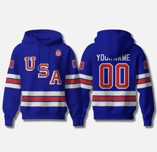 Discover USA Hockey 2026 Blue Hoodie Pullover Shirt - Size S to 5XL