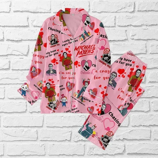 Michael Myers Valentine Pajamas Set, Horror Characters Pjs, Myers Thriller Pajamas Pants, Scary Movie Long Sleeve Pyjamas, Horror Gift