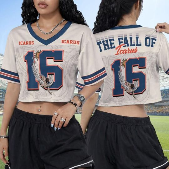 Discover The Fall of Icarus Jersey 16 Vintage Football Crop Top Shirt, Greek Mythology Sports Jersey, Jesus Baseball Jersey Unisex Streetwear Top