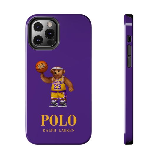Discover LA Lakers Polo Bear Phone Case, Ralph Lauren Design, Tough iPhone Case, Protective Phone Cover, Basketball Team Accessories
