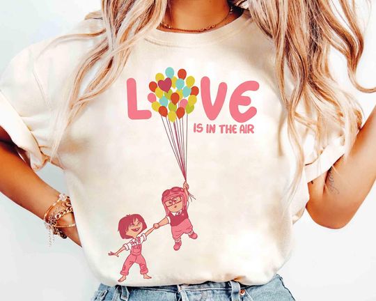 Discover Disney Up Carl and Ellie Love in the Air T-Shirt, Pixar Valentine Couple Tee, Anniversary Gift, Disneyland Love Heart Shirt