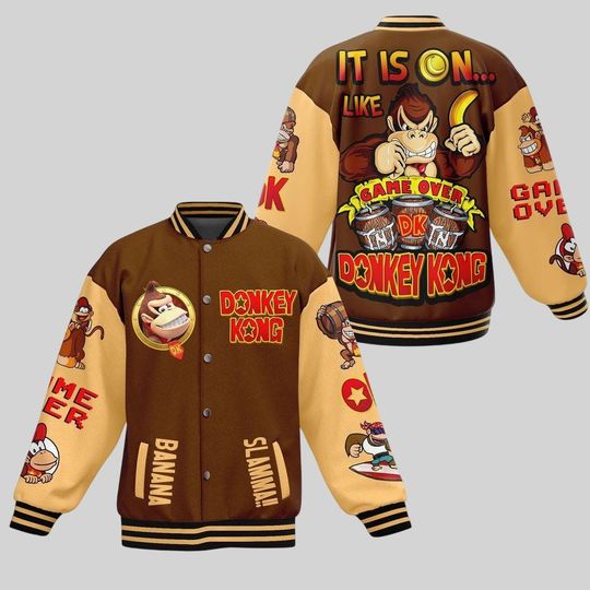 Donkey Kong Jacket Men, Donkey Kong Jacket, Super Mario Bros Baseball Jacket, Donkey Kong Mario College Jacket, Gift For Gamer