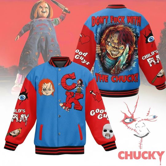 Chucky Doll Baseball Jacket, Horror Characters Baseball Jacket, Chucky Childs Play Movie Racing Jacket, Horror Movie Gifts
