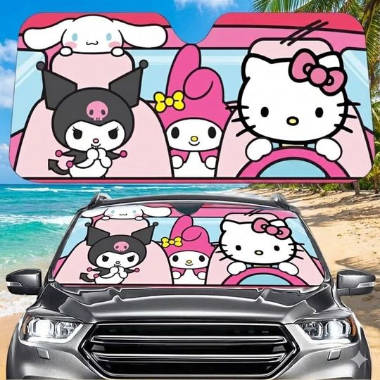 Hello Kitty Car Sunshade, Cute Kitty Cat Car Sun Shade, Funny Cat Car Windshield, Pink Girls Sunshade, Cute Sun Shade For Car