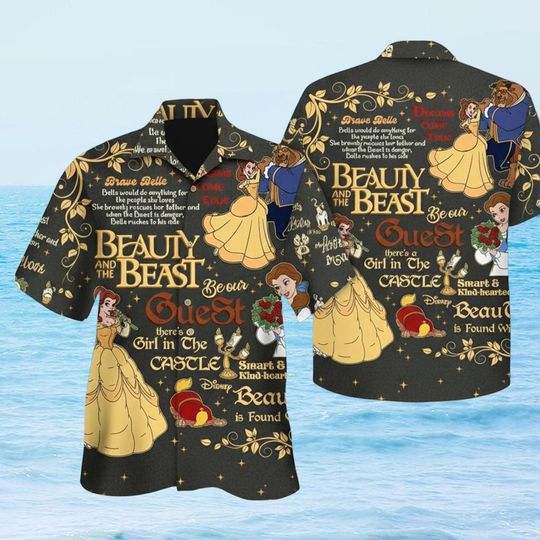 Beauty And The Beast Hawaiian Shirt, Princess Belle Summer Hawaii Shirt, Disney Cartoon Tropical Shirt, Button Up Shirt, Magic Kingdon Gifts