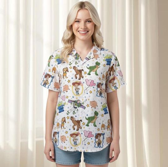Discover Disney Toy Story Hawaiian Shirt, Woody Buzz Hawaiian Outfit, Disney Woody Buzz Button Shirt, Disney Vacation Gift for Him