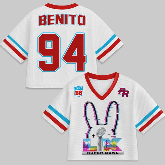 Bad Bunny Benito 94 Super Bowl 2026 Jersey Crop Top, Puerto Rico Football Fan Tee