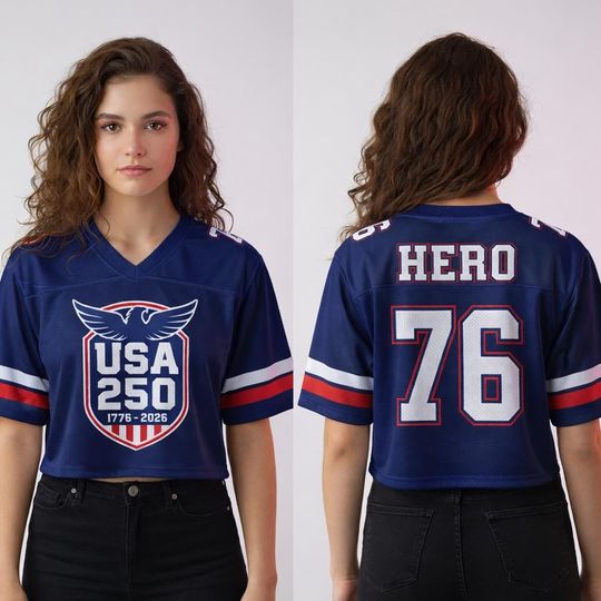 Discover USA 250th Anniversary Crop Football Jersey 17762026, Women Patriotic American Crop Top, Custom Name Number Sports Shirt, Independence Day
