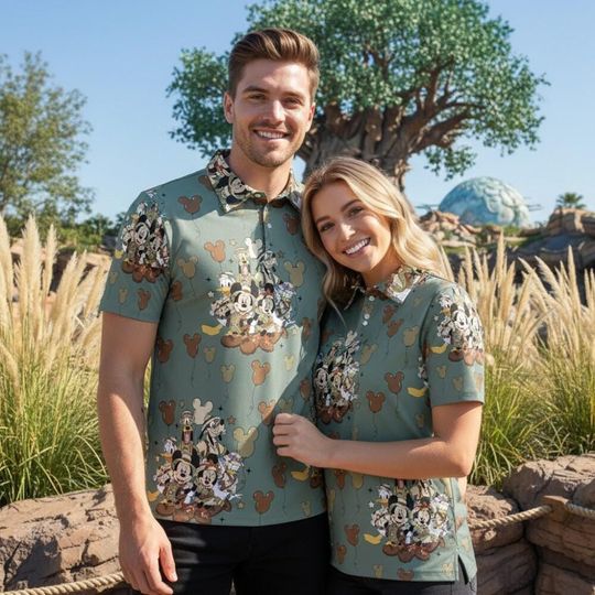 Discover Adventurous Sage Mickey Safari Friends Polo Shirt, Animal Kingdom Expedition Gear, Goofy Donald Minnie Men Golf Shirt Vacation