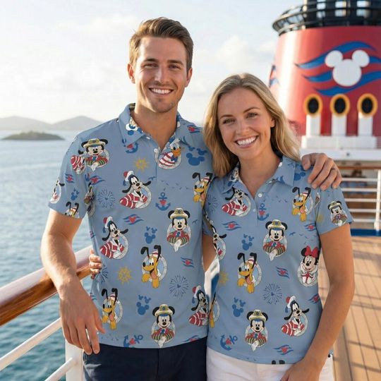 Discover Nautical Blue Mickey and Friends Cruise Polo Shirt, Sailing Adventure Castaway Cay Vacation Gear, Men Golf Shirt Father Day Gift