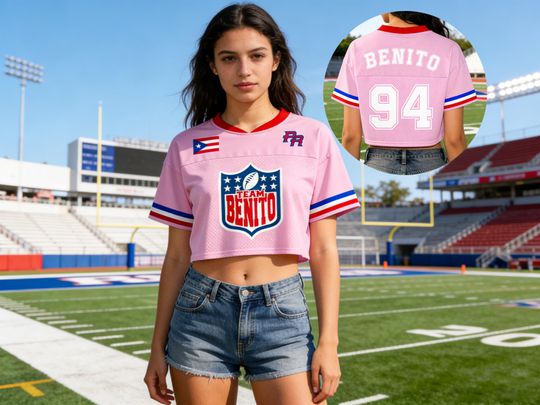 Discover Personalized Team Benito 94 Sports Shirt, Custom Benito Name and Number Jersey Crop Top, Game Day Outfit, Gift for Women, Fan Apparel