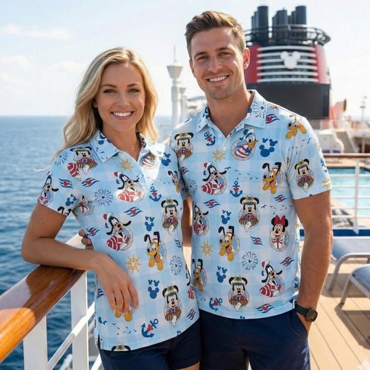 Discover Refreshing Ocean Mickey and Friends Polo Shirt, Nautical Cruise Ship Anchor Gingham Design, Men Golf Apparel Summer Vacation Gift Idea