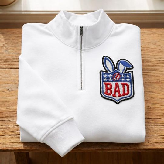 Benito Bowl Embroidered Quarter Zip Sweatshirt, Retro Game Day Bunny Football Shirt, Gift for Football Fans
