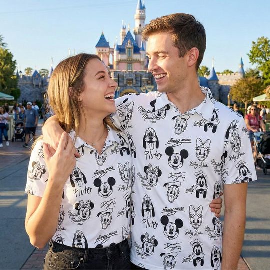 Discover Minimalist Signature Disney Mickey and Friends Polo Shirt, Hand Drawn Character Sketch Apparel, Men Golf Shirt Casual Friday Work Gift