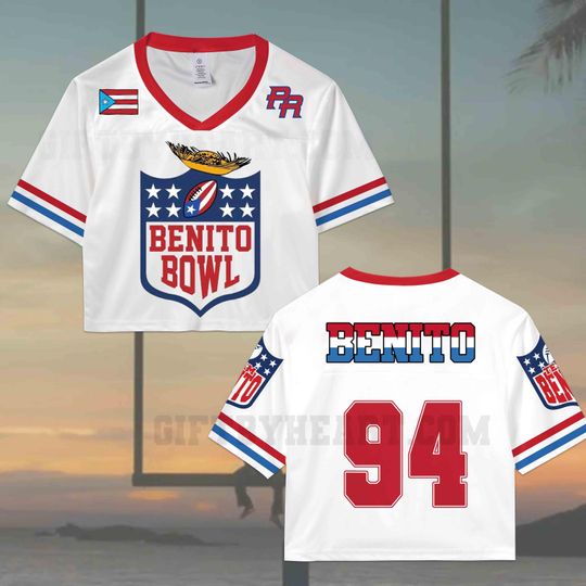 Discover Benito 94 Crop Top Mesh Football Jersey, Half Time Show Crop Top Football Jersey Shirt, Gift for Unisex