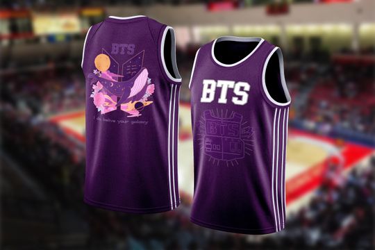 Discover BTS Inspired Basketball Jersey Purple, Kpop Fan Sports Tank Top, Galaxy Whale Fan Art Jersey, Unisex Concert Outfit, Kpop Fan Gift