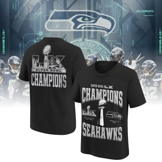 Discover Unisex Seahawks Black Super Bowl LX Champions Locker Room T-Shirt