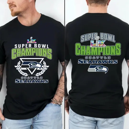Discover Men's Seahawks Bowl LX Champions 2026 Double Sided T-Shirt